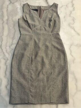 Anne Klein Gray Sheath Midi Dress with V-Notch